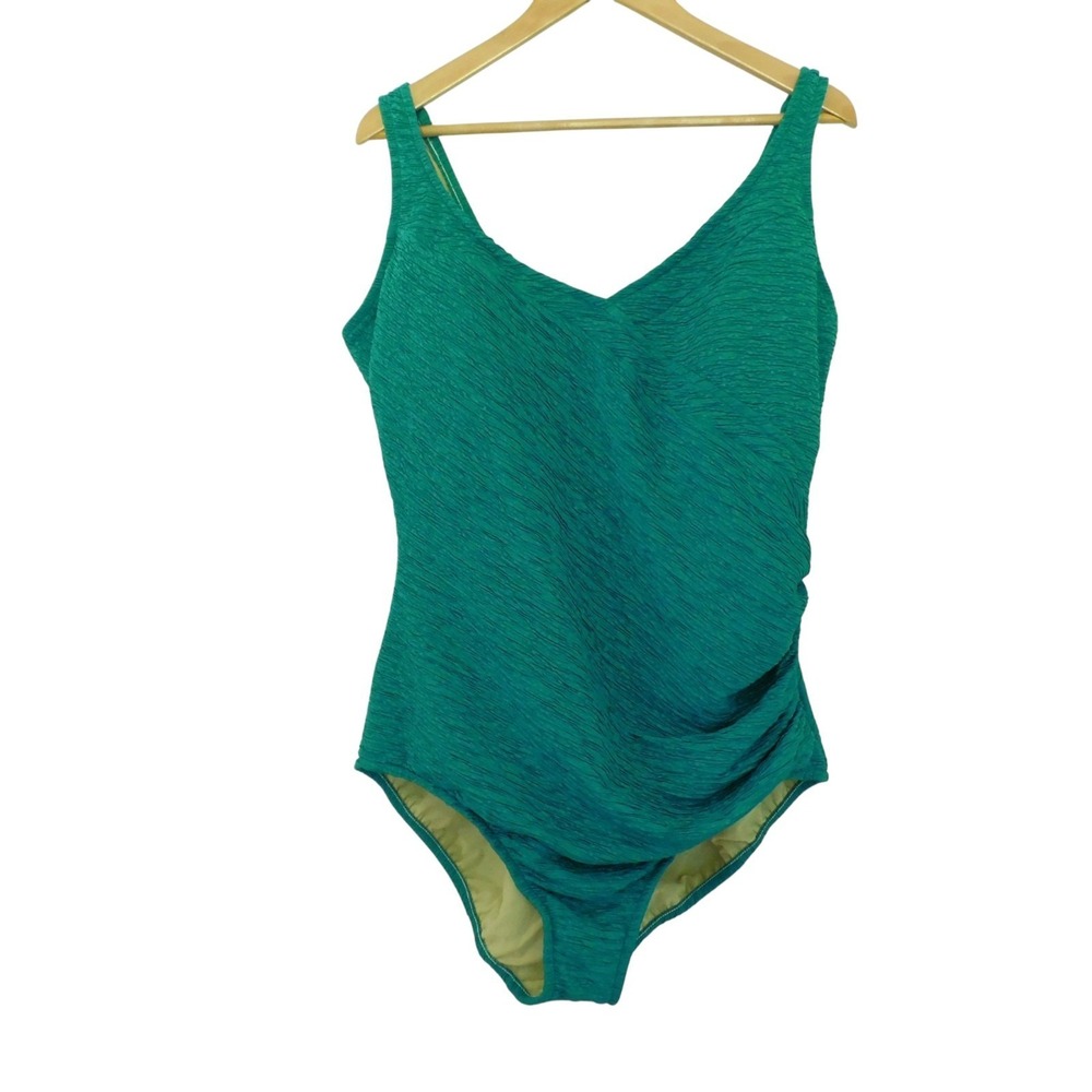NEW Penbrooke Krinkle Size 22W Green Faux Wrap One-Piece Swimsuit